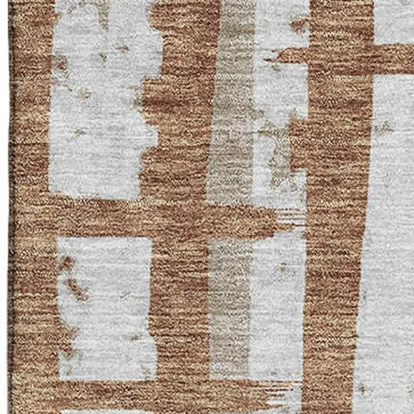 Rust And Beige Striped Washable Area Rug With UV Protection Photo 3