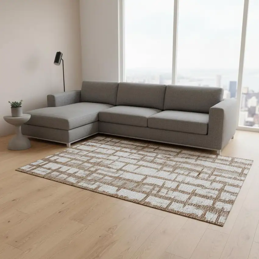 Rust And Beige Striped Washable Area Rug With UV Protection Photo 2