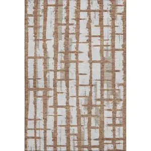 Photo of Rust And Beige Striped Washable Area Rug With UV Protection
