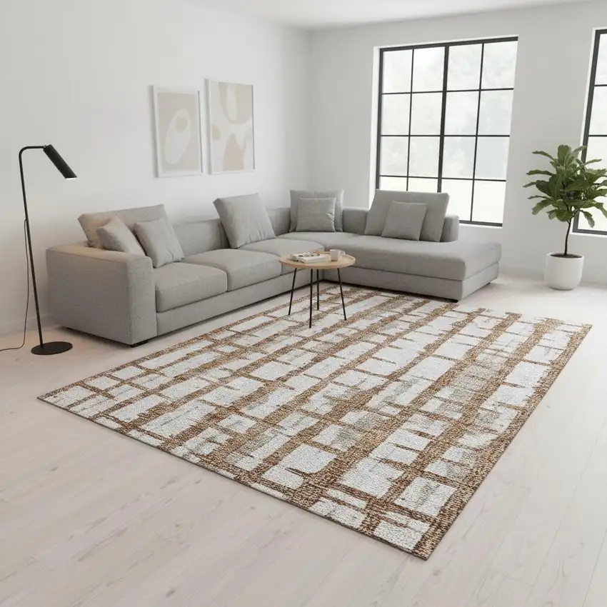 Rust And Beige Striped Washable Area Rug With UV Protection Photo 2