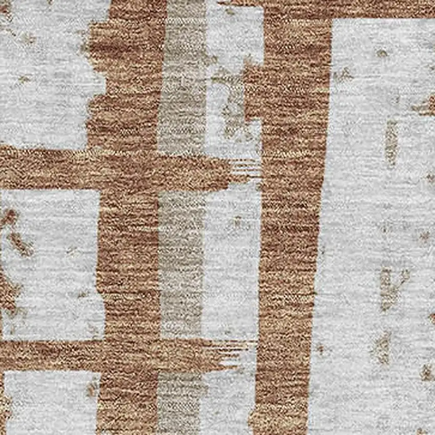 Rust And Beige Striped Washable Area Rug With UV Protection Photo 3