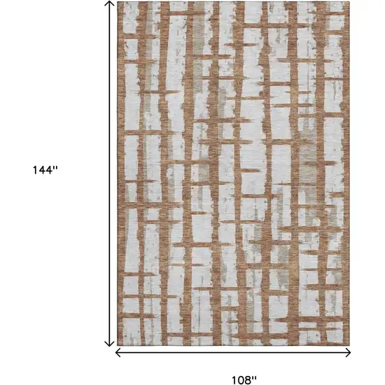 Rust And Beige Striped Washable Area Rug With UV Protection Photo 9