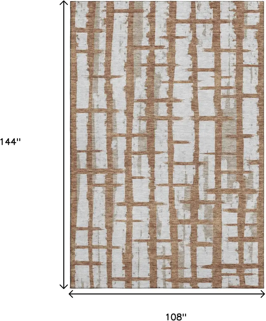 Rust And Beige Striped Washable Area Rug With UV Protection Photo 9