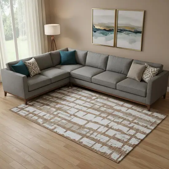 Rust And Beige Striped Washable Area Rug With UV Protection Photo 1