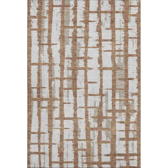 Rust And Beige Striped Washable Area Rug With UV Protection Photo 1