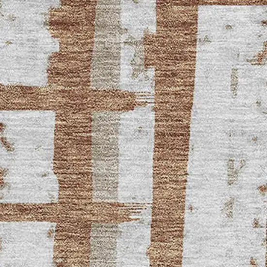 Rust And Beige Striped Washable Area Rug With UV Protection Photo 3