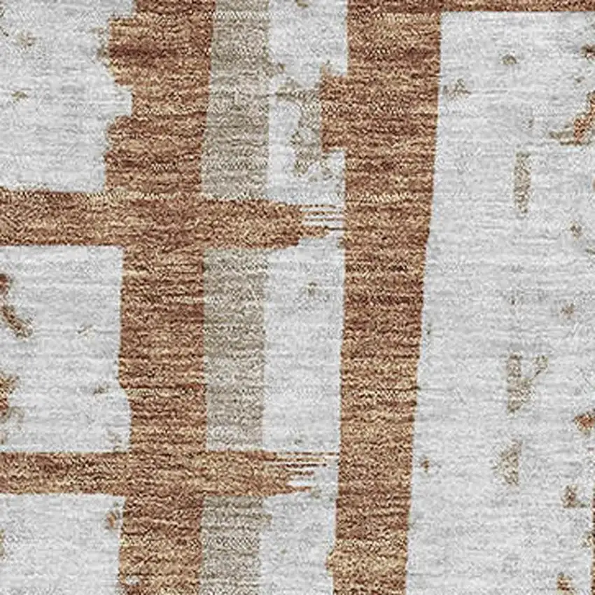 Rust And Beige Striped Washable Area Rug With UV Protection Photo 3