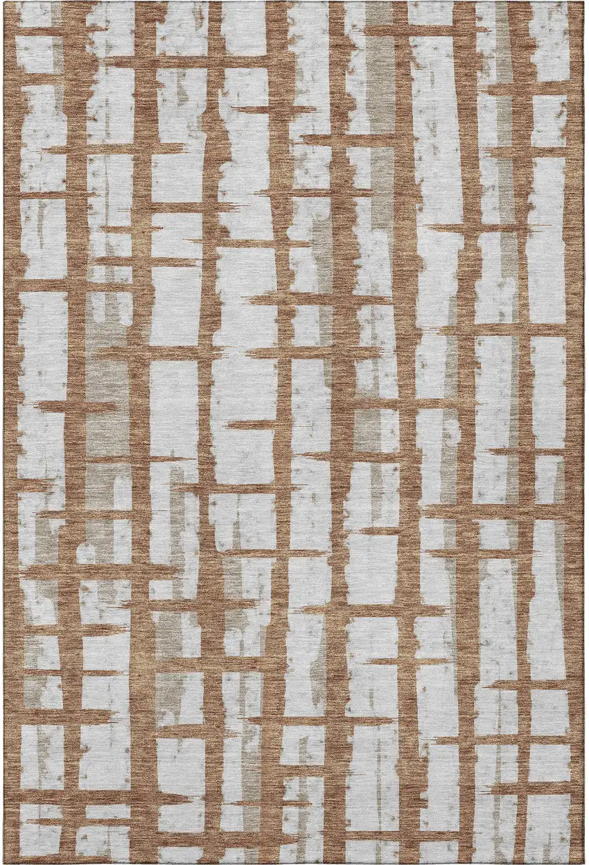 Rust And Beige Striped Washable Area Rug With UV Protection Photo 4