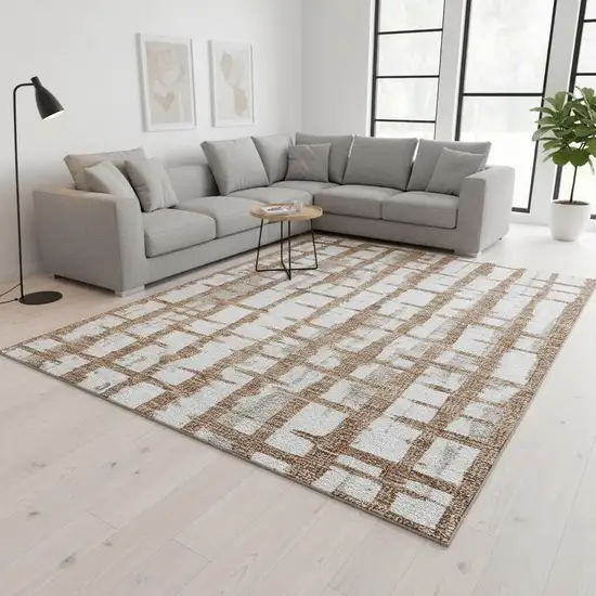 Rust And Beige Striped Washable Area Rug With UV Protection Photo 2