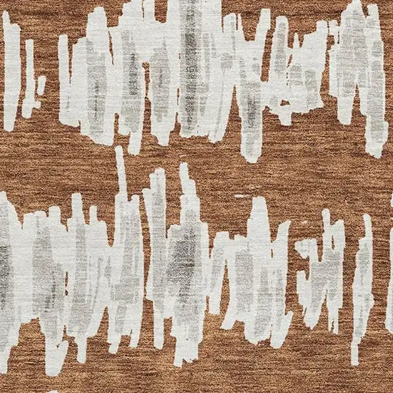 Rust And Beige Striped Washable Area Rug With UV Protection Photo 3