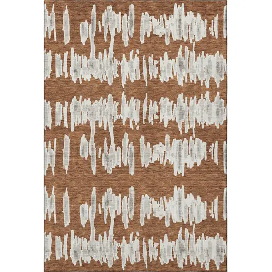Rust And Beige Striped Washable Area Rug With UV Protection Photo 4