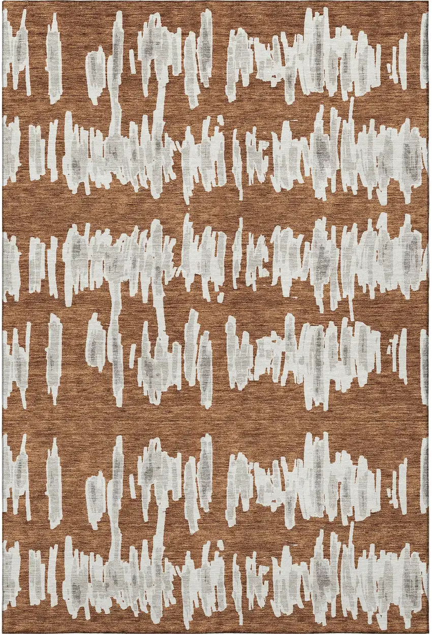 Rust And Beige Striped Washable Area Rug With UV Protection Photo 4
