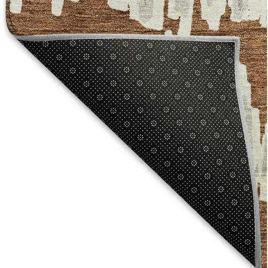 Rust And Beige Striped Washable Area Rug With UV Protection Photo 7