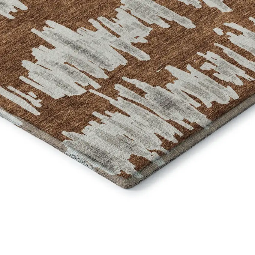 Rust And Beige Striped Washable Area Rug With UV Protection Photo 8