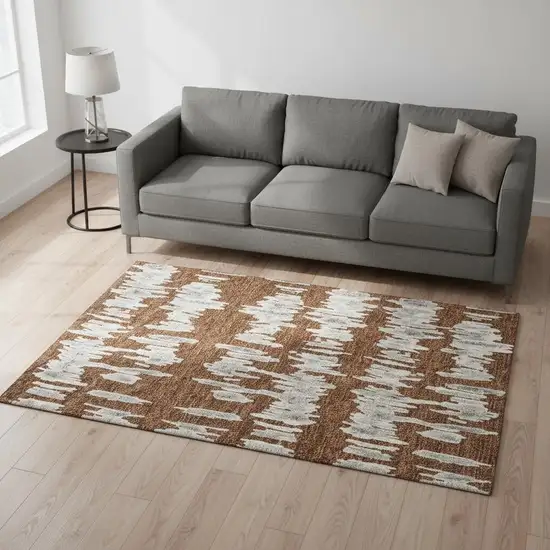 Rust And Beige Striped Washable Area Rug With UV Protection Photo 2