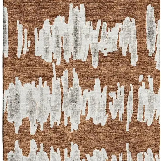 Rust And Beige Striped Washable Area Rug With UV Protection Photo 4
