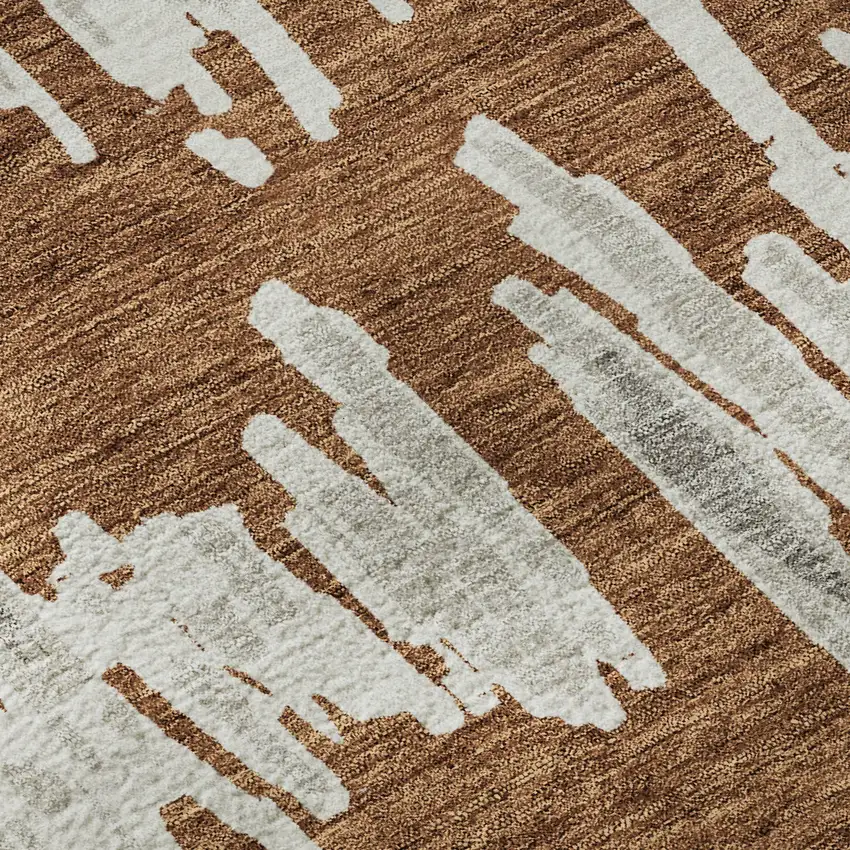 Rust And Beige Striped Washable Area Rug With UV Protection Photo 9