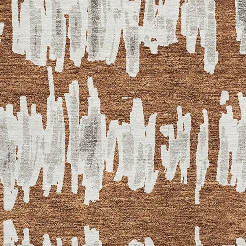 Rust And Beige Striped Washable Area Rug With UV Protection Photo 3