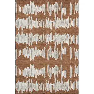 Photo of Rust And Beige Striped Washable Area Rug With UV Protection