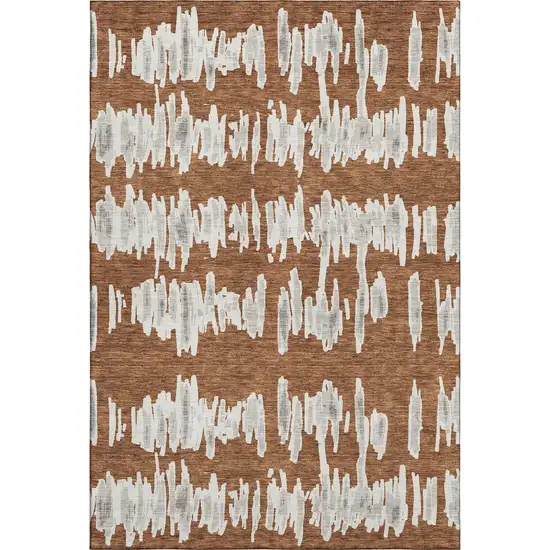 Rust And Beige Striped Washable Area Rug With UV Protection Photo 1