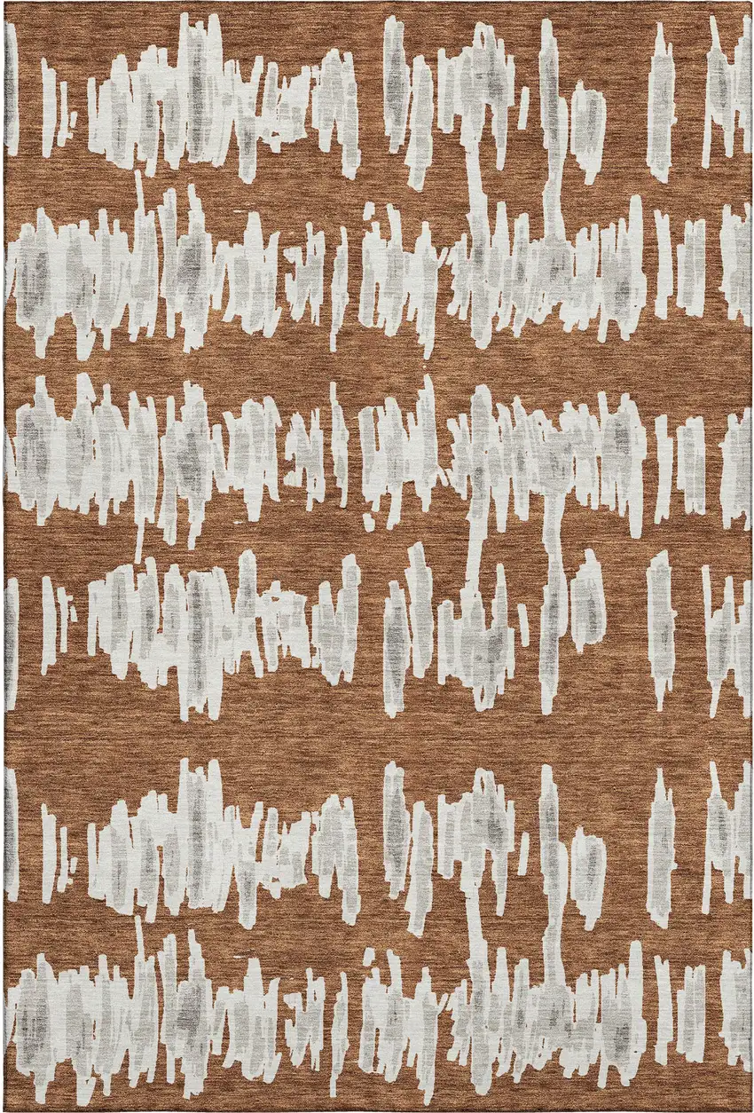 Rust And Beige Striped Washable Area Rug With UV Protection Photo 1