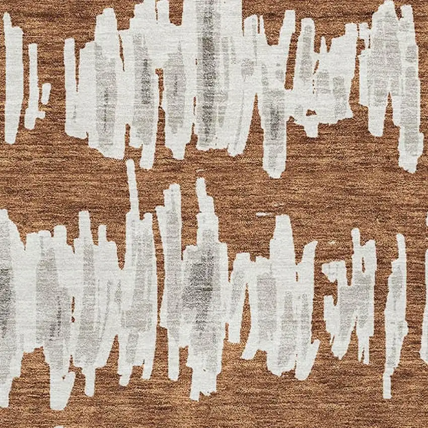 Rust And Beige Striped Washable Area Rug With UV Protection Photo 3