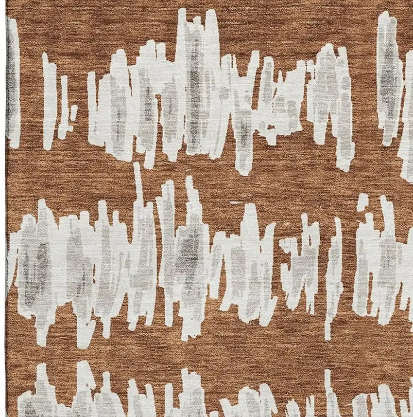 Rust And Beige Striped Washable Area Rug With UV Protection Photo 4