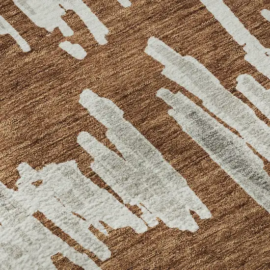 Rust And Beige Striped Washable Area Rug With UV Protection Photo 9