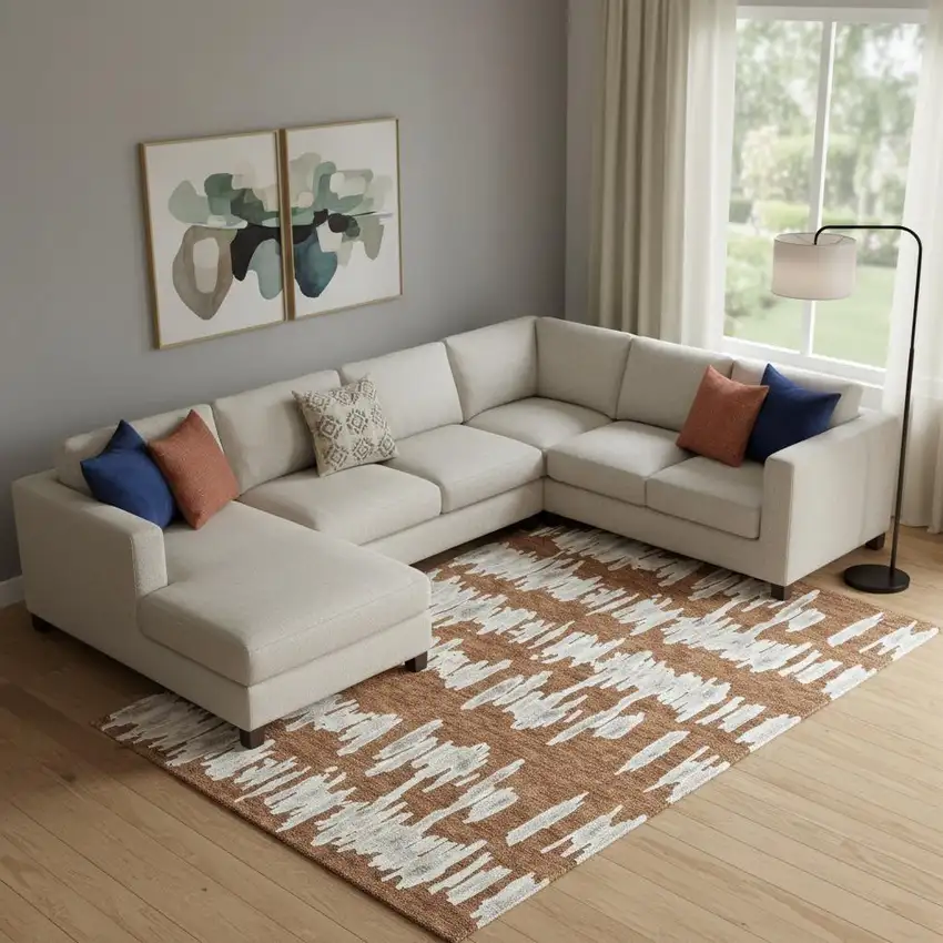 Rust And Beige Striped Washable Area Rug With UV Protection Photo 1