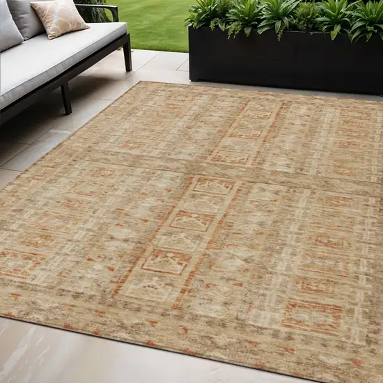 Rust And Beige Striped Washable Indoor Outdoor Area Rug Photo 2