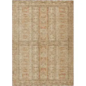 Photo of Rust And Beige Striped Washable Indoor Outdoor Area Rug