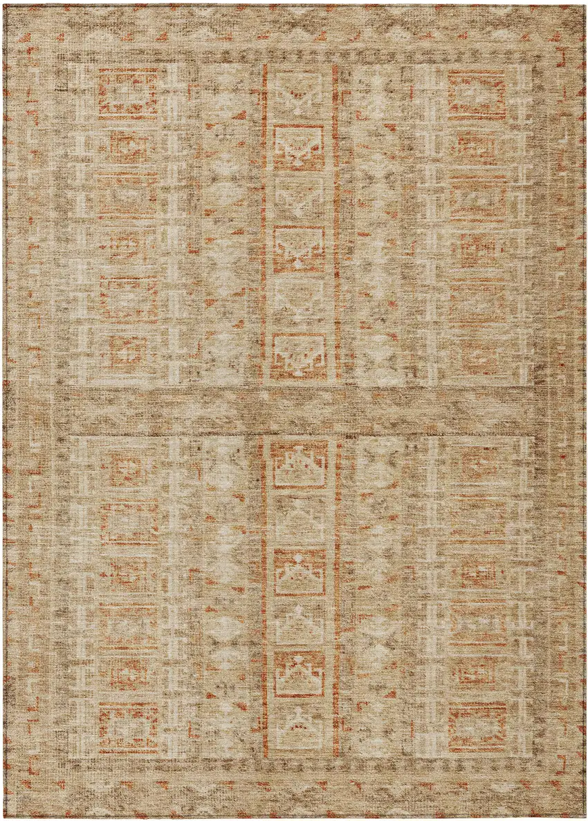 Rust And Beige Striped Washable Indoor Outdoor Area Rug Photo 1