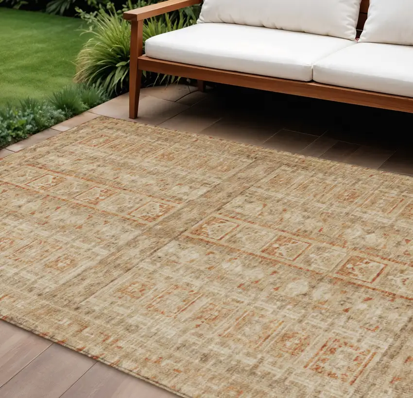 Rust And Beige Striped Washable Indoor Outdoor Area Rug Photo 2