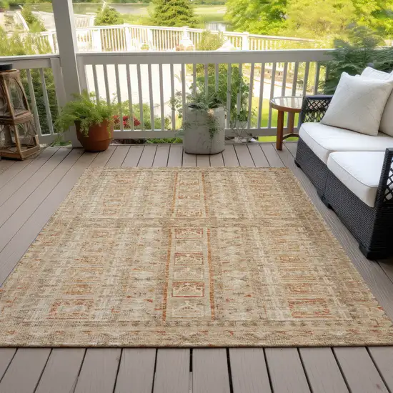 Rust And Beige Striped Washable Indoor Outdoor Area Rug Photo 8
