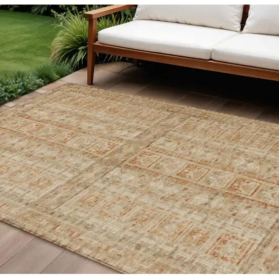 Rust And Beige Striped Washable Indoor Outdoor Area Rug Photo 2