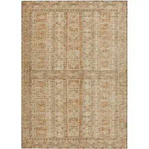 Photo of Rust And Beige Striped Washable Indoor Outdoor Area Rug