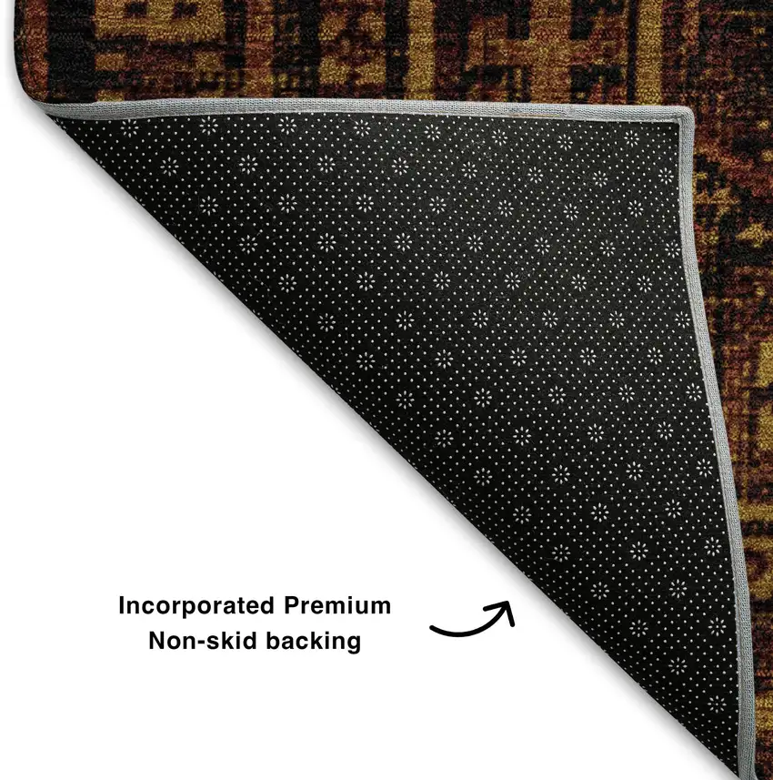 Rust And Black Geometric Washable Area Rug With UV Protection Photo 7