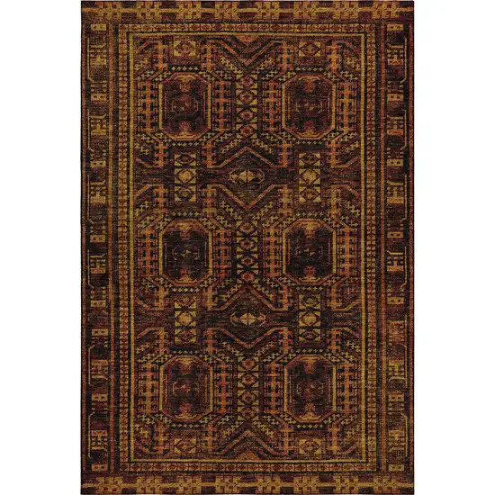 Rust And Black Geometric Washable Area Rug With UV Protection Photo 1