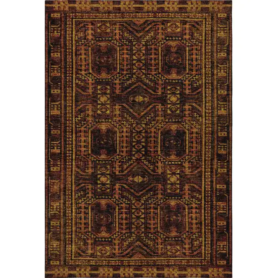 Rust And Black Geometric Washable Area Rug With UV Protection Photo 3