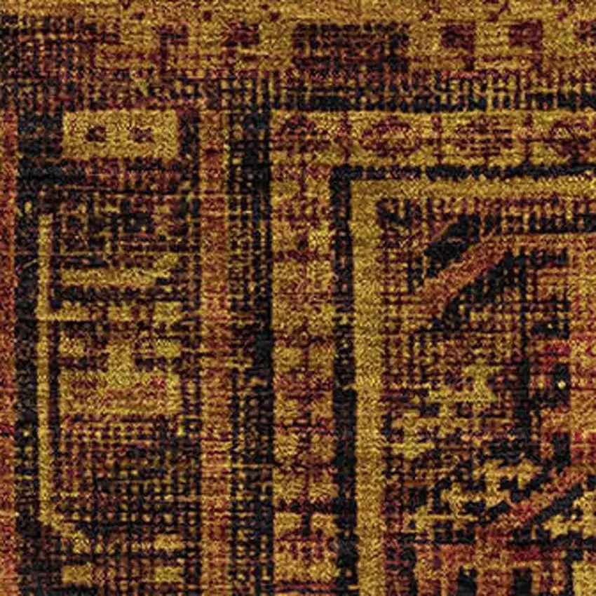 Rust And Black Geometric Washable Area Rug With UV Protection Photo 3