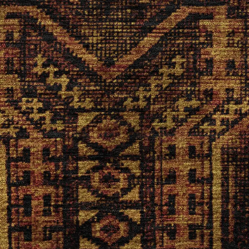 Rust And Black Geometric Washable Area Rug With UV Protection Photo 8