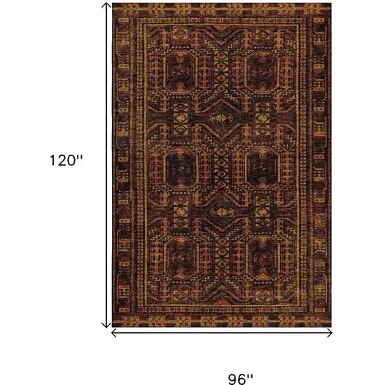 Rust And Black Geometric Washable Area Rug With UV Protection Photo 9