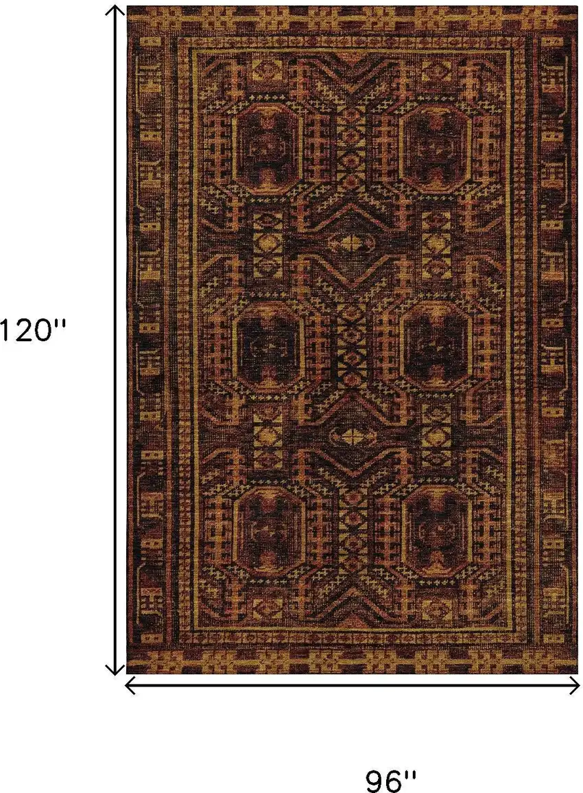 Rust And Black Geometric Washable Area Rug With UV Protection Photo 9