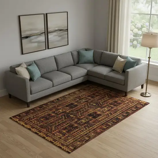 Rust And Black Geometric Washable Area Rug With UV Protection Photo 1