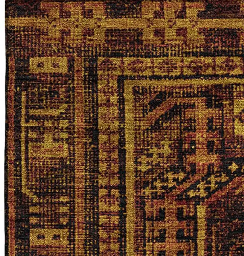 Rust And Black Geometric Washable Area Rug With UV Protection Photo 3