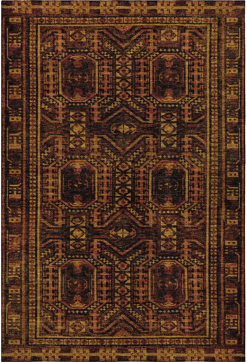 Rust And Black Geometric Washable Area Rug With UV Protection Photo 4