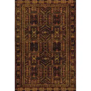 Photo of Rust And Black Geometric Washable Area Rug With UV Protection