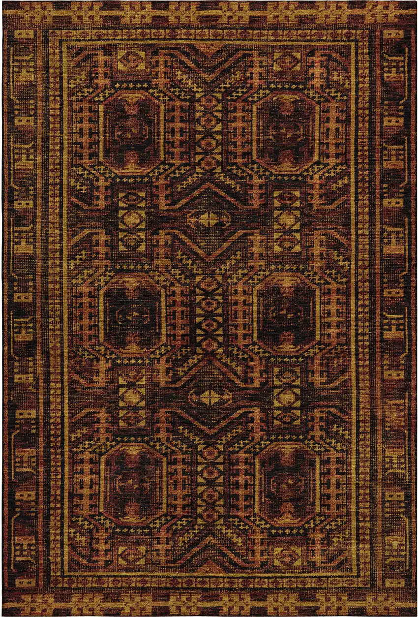 Rust And Black Geometric Washable Area Rug With UV Protection Photo 1