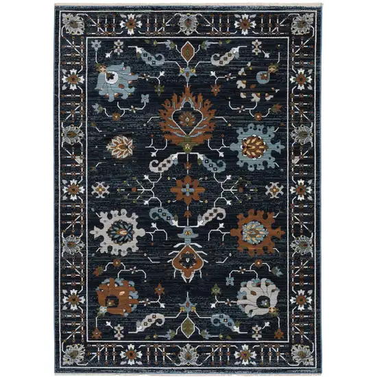 Rust And Black Oriental Area Rug With Fringe Photo 9