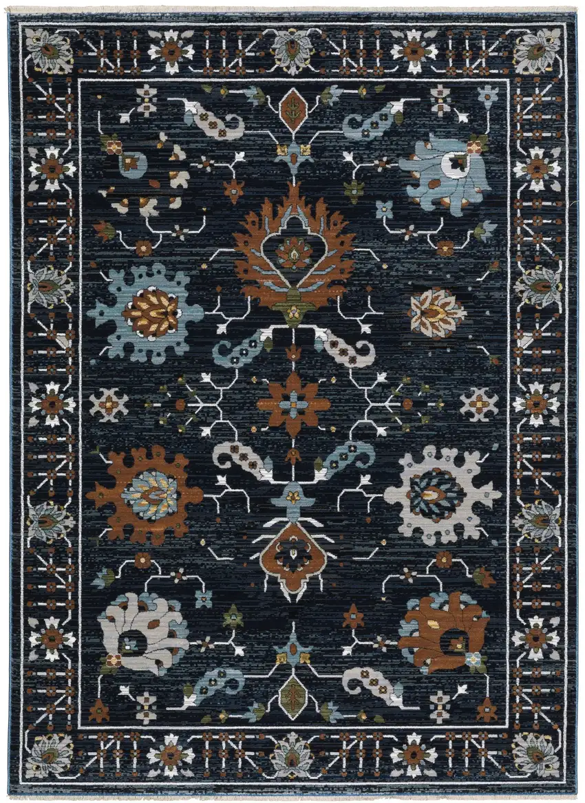 Rust And Black Oriental Area Rug With Fringe Photo 2